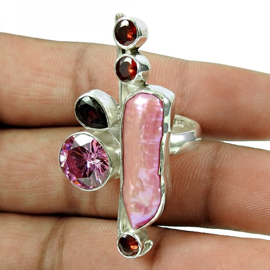 Multi stone pink pearl ring