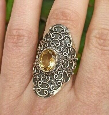 925 silver citrine quartz lace ring