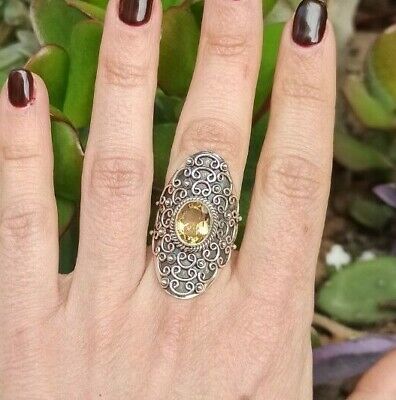 925 silver citrine quartz lace ring