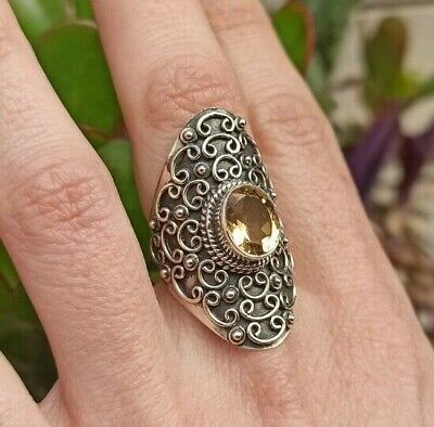 925 silver citrine quartz lace ring